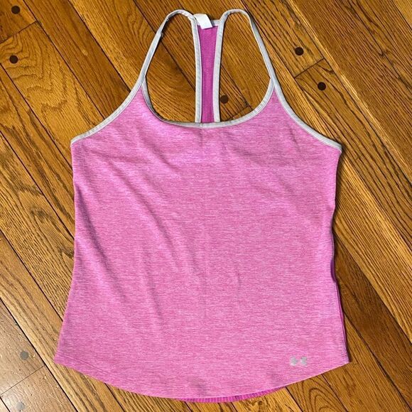 Under armour size small pink scoop‎ neck racer back mesh back tunic tank top - Picture 1 of 5